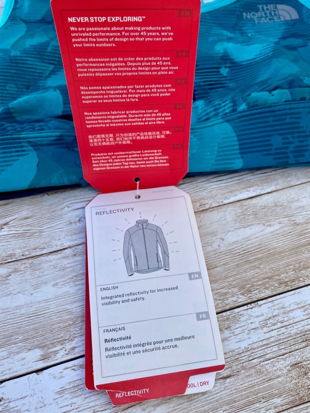 NEW North Face Stow-n-Go Phone Pocket Botanical Tropical Teal Blue Sports Bra XS - Picture 4 of 15